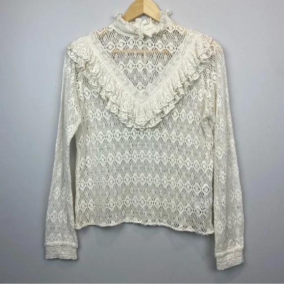 MAJE • Limba open knit high neck ruffle crochet sweater in ecru - Picture 3 of 16